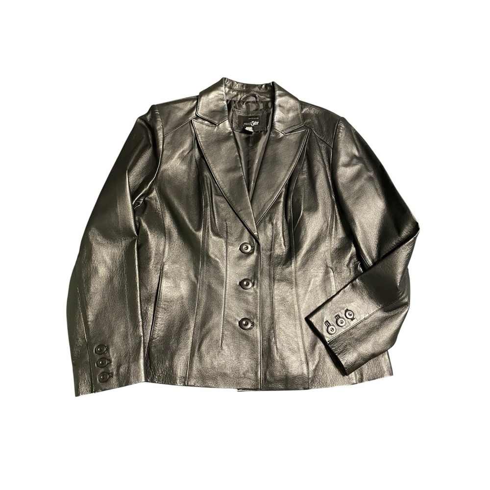 East 5th Women's Genuine Leather Jacket Blazer Black Petite Large 3-Button Y2K